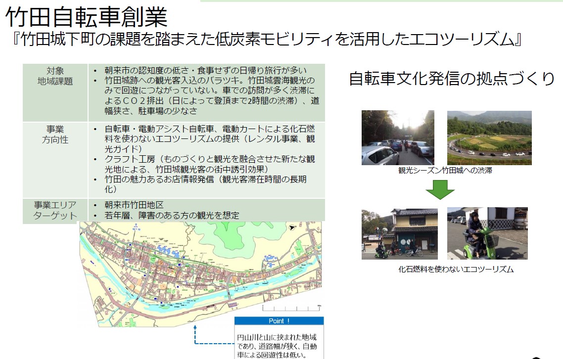 竹田城下町の課題を踏まえた低炭素モビリティを活用したエコツーリズム竹田自転車創業